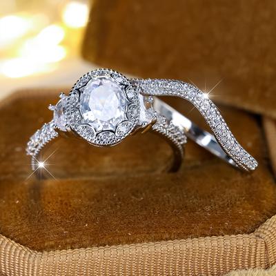 Vintage Verlobungsring-Sets für Frauen Silberfarbene CZ Zirkon Ringe Party Ehering Fingerschmuck Geschenk