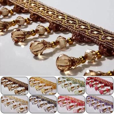 12M Tassel Fringe Trim Pumpkin Crystal Beaded Ribbon 7.5cm Width Fringe For Sewing Curtain Accessories Upholstery Lace Decor