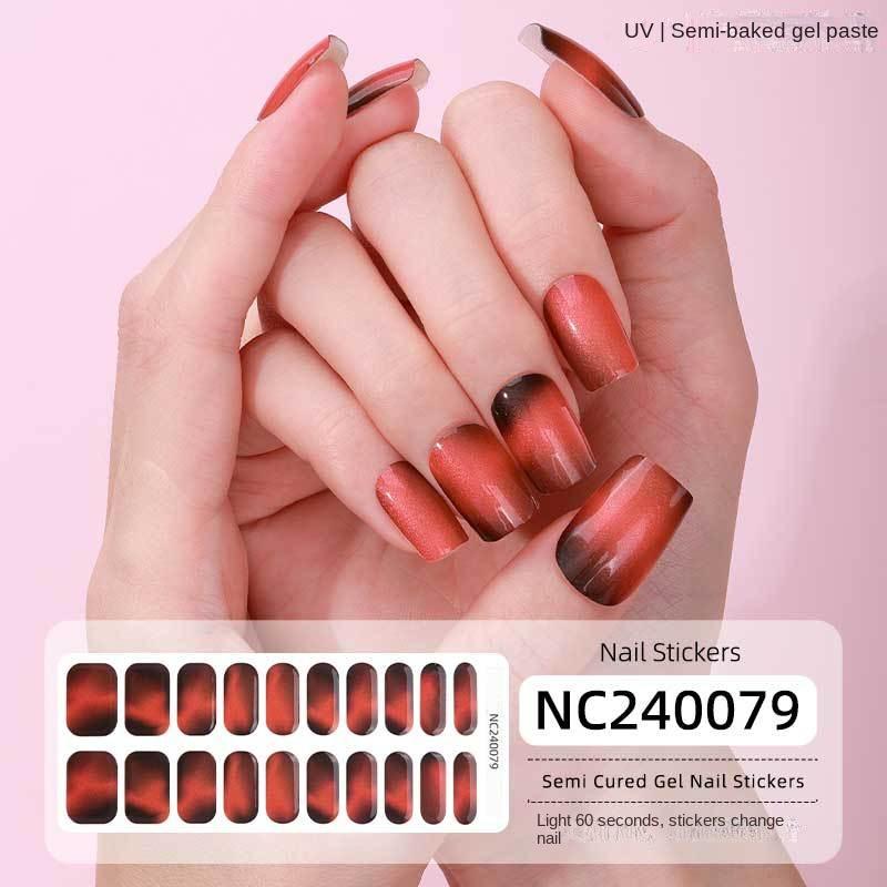 Semi-cured Gel Nail Stickers Gradient Rainbow French Gel Nail Stickers Flash Cat Eye Gel Nail Stickers