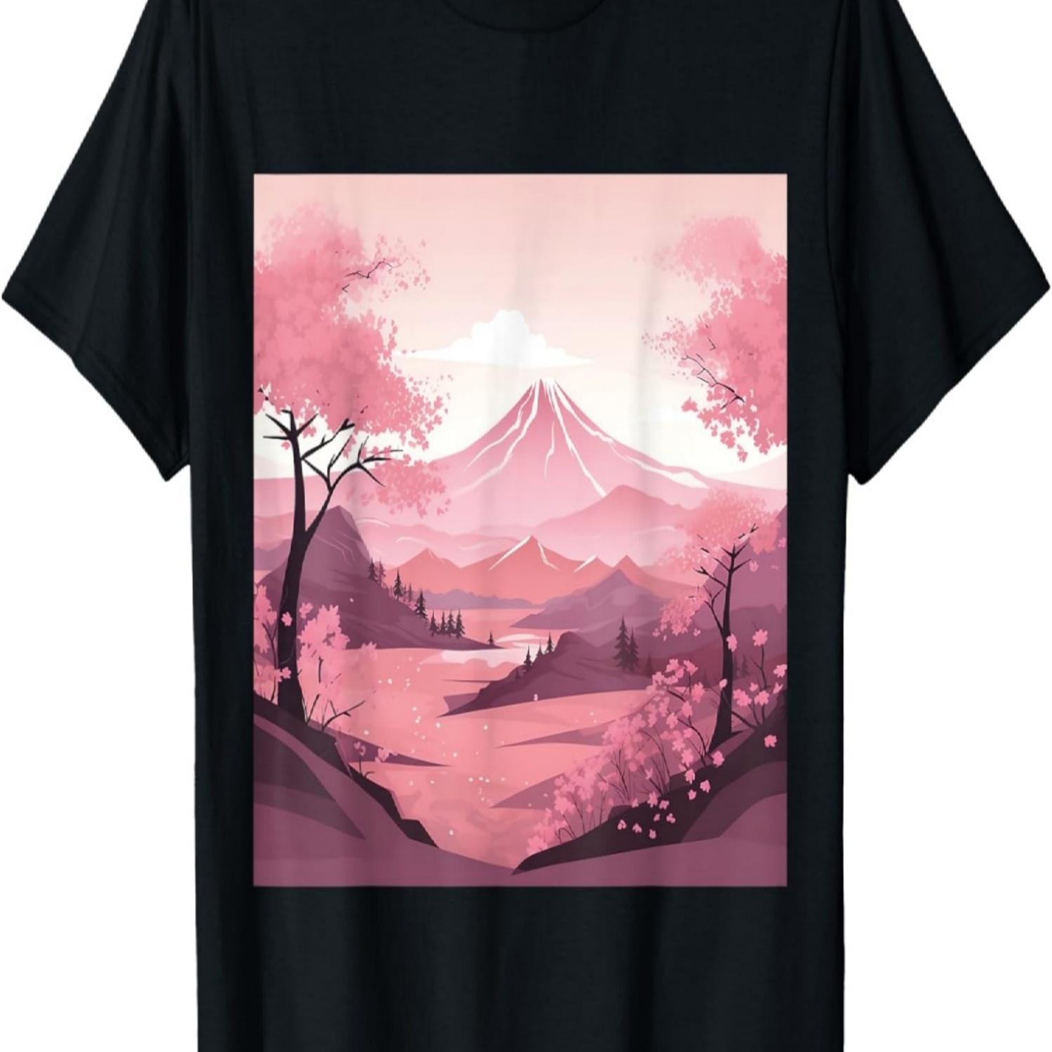Pastel Pink Petals Tranquil Cherry Blossom Scenery T-Shirt S чёрный