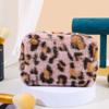 Leopard Print Women's Cosmetic Pouch Soft Cosmetic Storage Organizer Plush Makeup Bags  Ladies