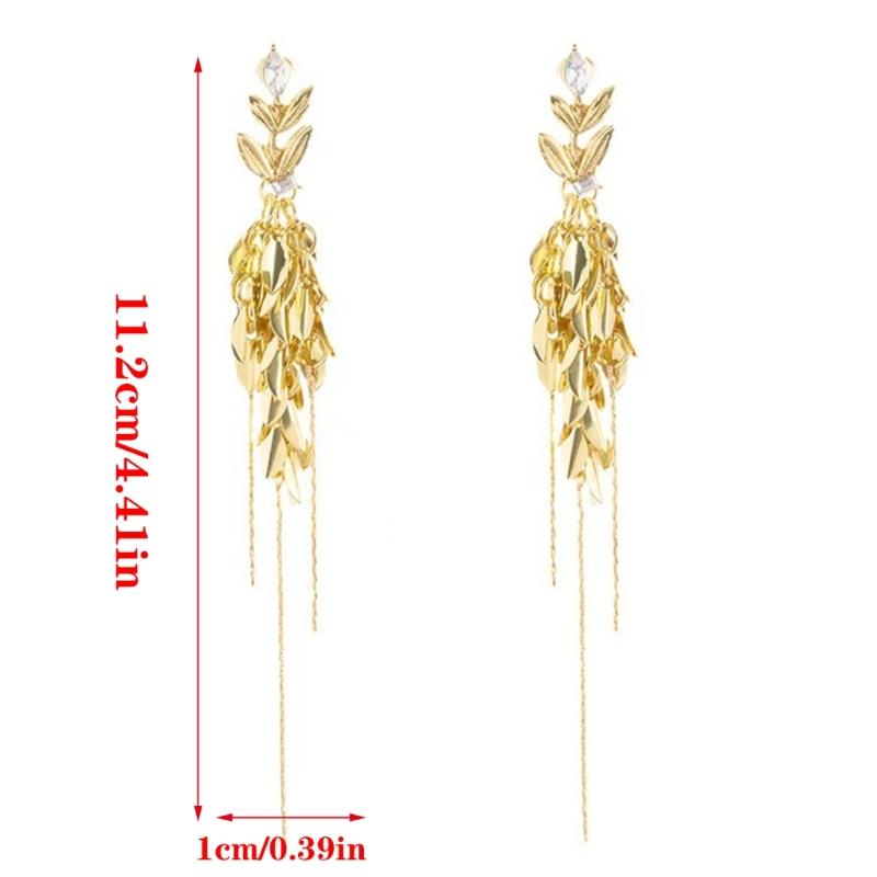 Elegant Crystals Encrusted Alloy Wheat Drop Earrings with Tassels Designs for Women