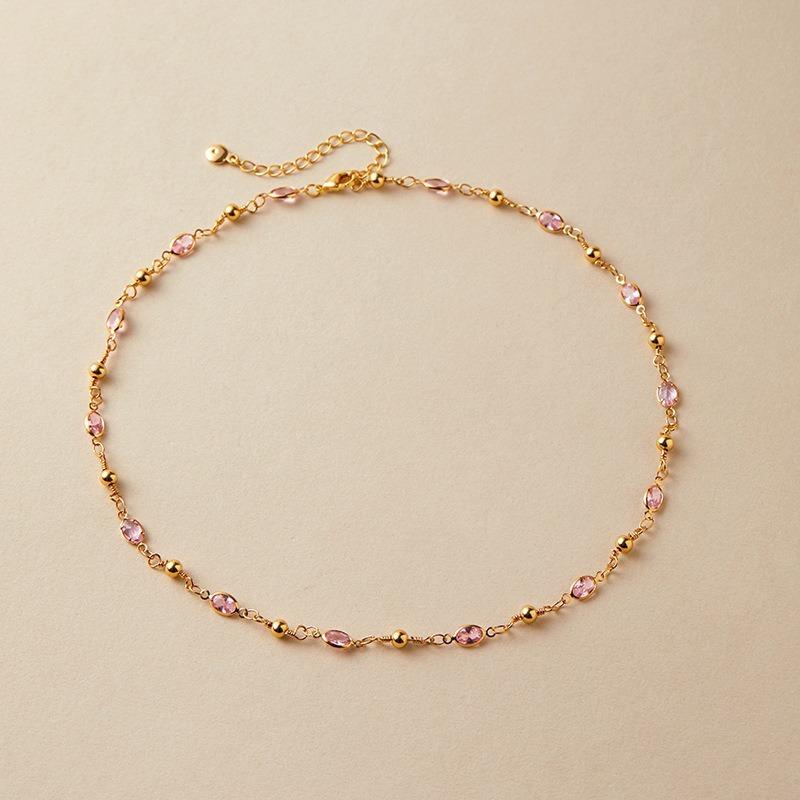 Collana clavicola in rame placcato oro K, fatta a mano, regolabile, con vetro colorato