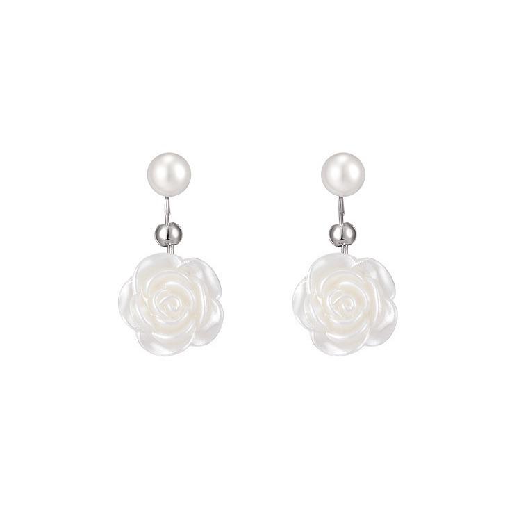 Camellia Stud Earrings: 925 Sterling Silver, Light Luxury Design for Women, 2022 Summer Style