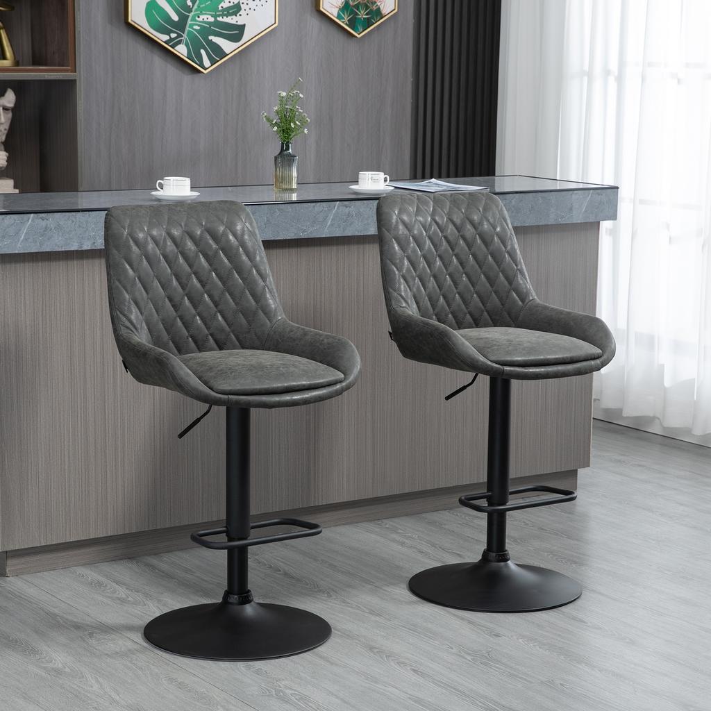 Bar Stool Kitchen Stool Designer Stool, Height-Adjustable, with Footrest, 51 cm x 59 cm x 117 cm, Dark Gray + Black