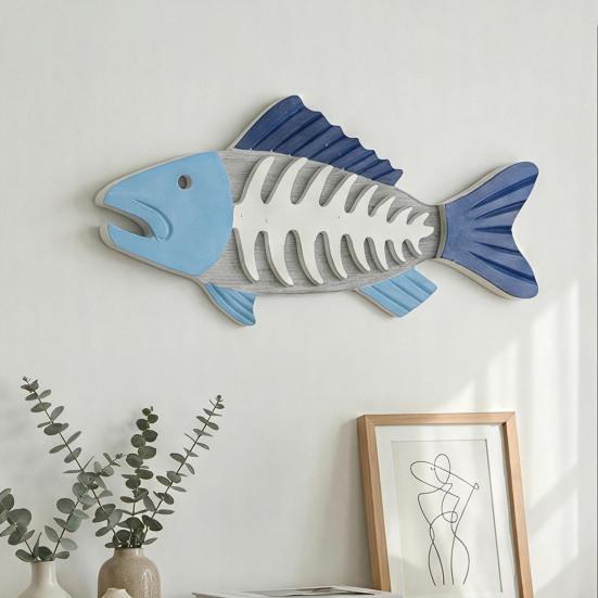 Holzfischgräten Wanddeko Strandholz Fisch Wandskulptur Vintage Mediterraner Stil Fisch Hängende Wandkunst für Zuhause Seehaus Schlafzimmer Dekor