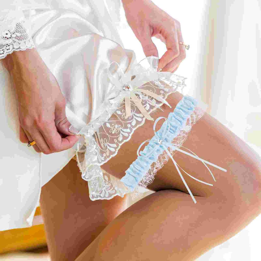 Bride for Wedding Day Cosplay Accessories European and American Bowknot Leg Lace Blue Ribbon Garters Women's