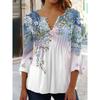 Women'S V-Neck Button-Down T-Shirt Summer Fashion Clothing Printed Top Popular Seven-Quarter Sleeve Clothing Y2k Women'S T-Shirt