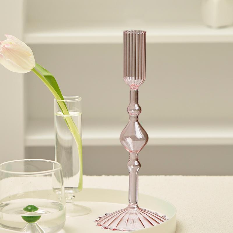 1PC Glass Candlestick Art Crafts Modern Handcrafted Glass Crafts for Holiday Homes Creative 21x8cm