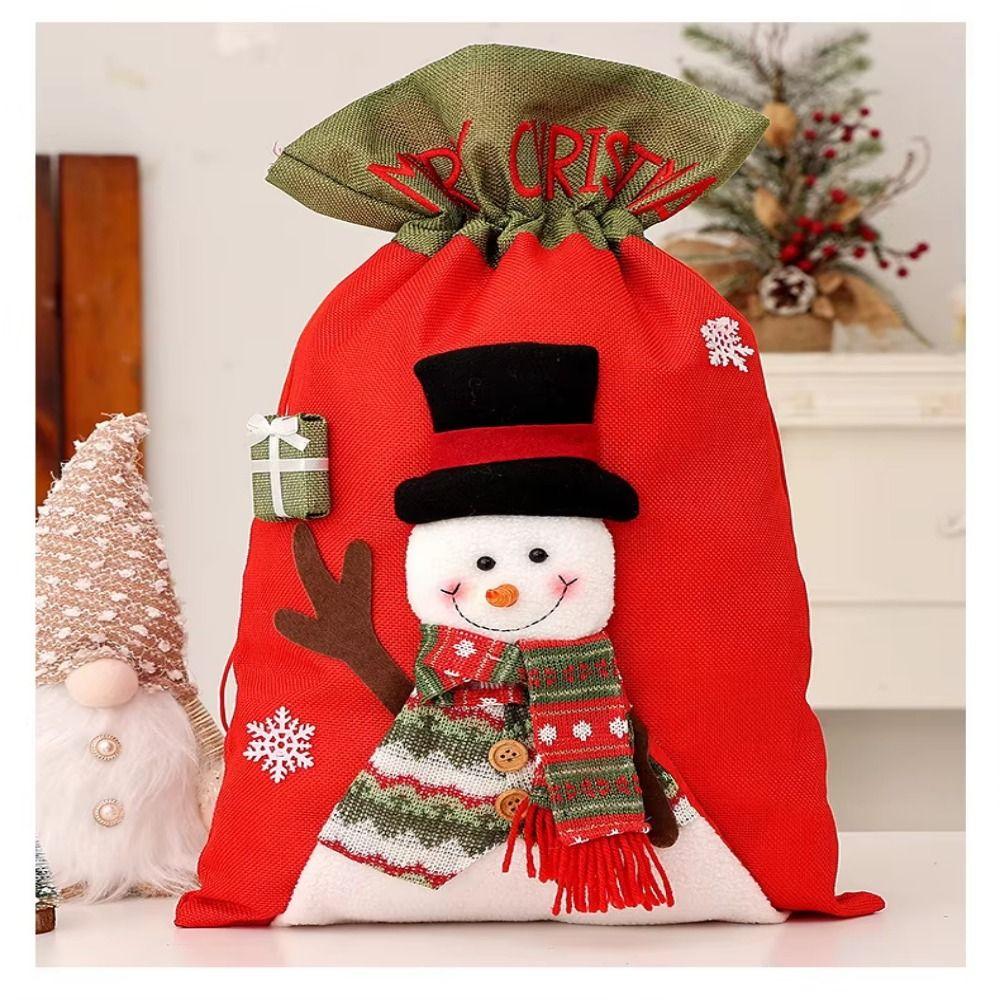 Linen Christmas Gift Bags 3D Drawstring Candy Bags Unique Cute Pattern Gift Bag Home Decor