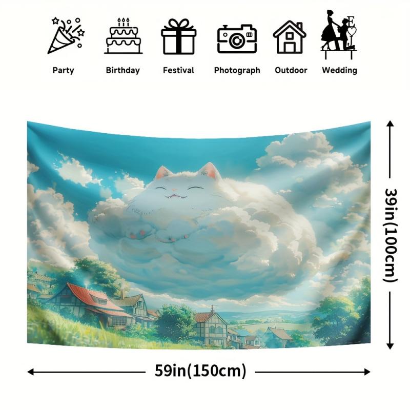 VIKAMA Cloud Cat Anime Tapestry Adorable Japanesestyle wall decor Perfect for living rooms and dorm rooms Ideal as a home gift