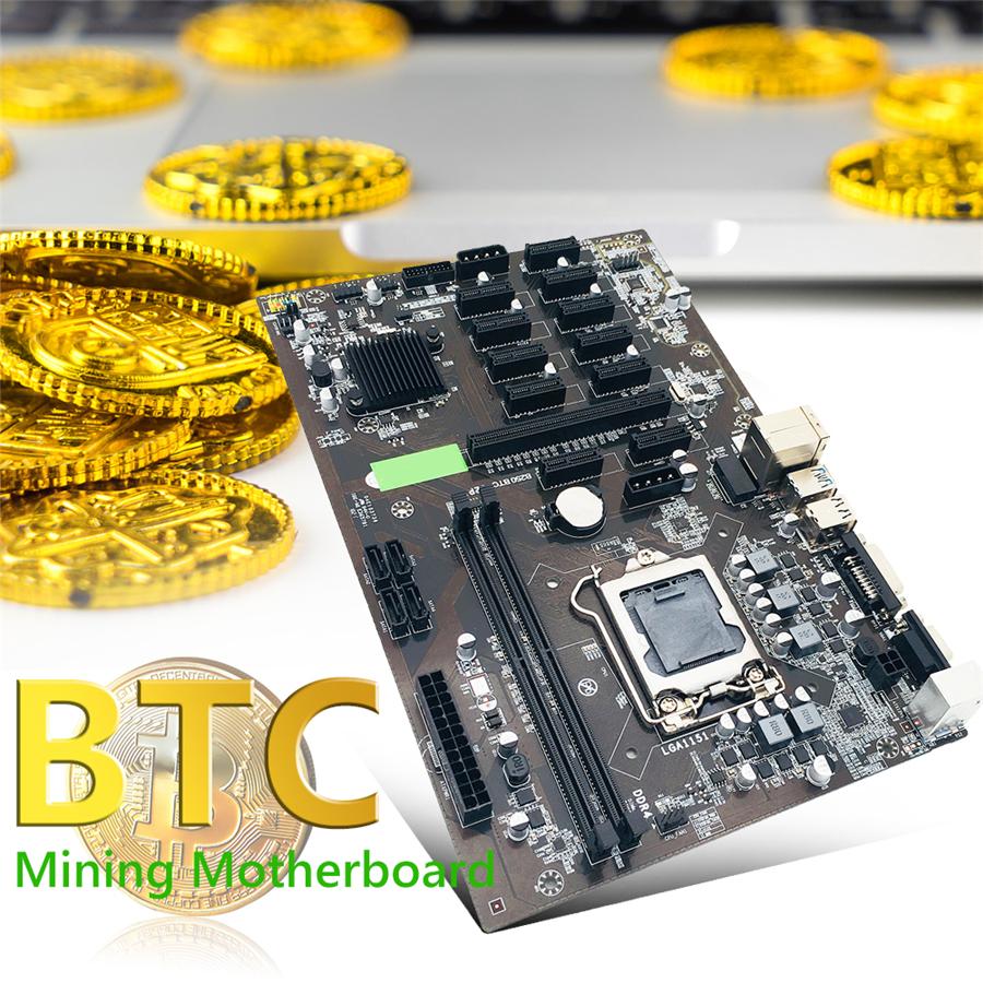 B250 BTC Mining Motherboard 12X PCIE Graphics Card Motherboard DDR4 DIMM SATA3.0 Supports VGA