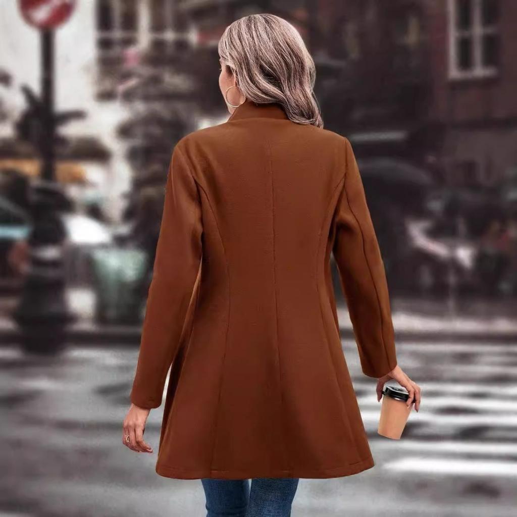 2025 New Women's Winter Lapel Slim Woolen Solid Color Fashion Coat for Europe and America