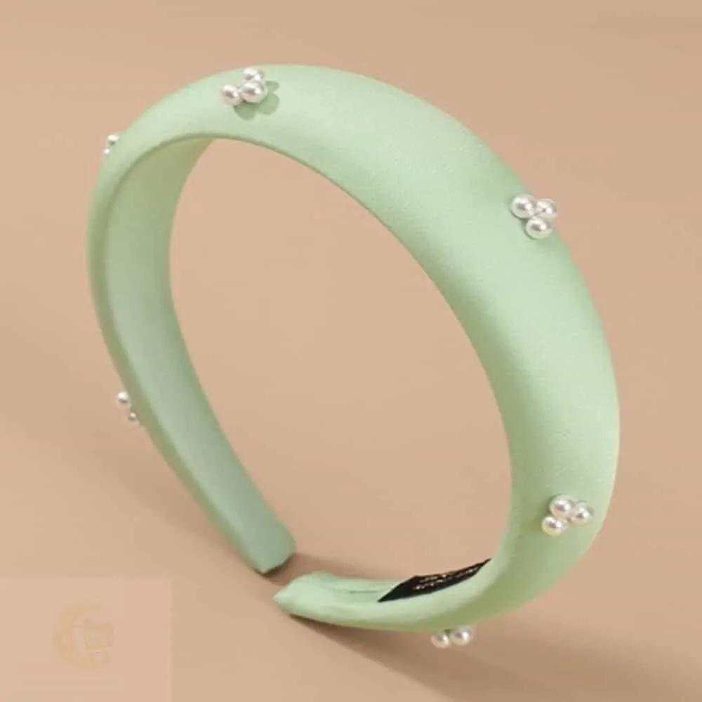 MOONH Luxurious Hairband Feminine Headband Innocent Style Mint Satin Pearl Volume Hairband