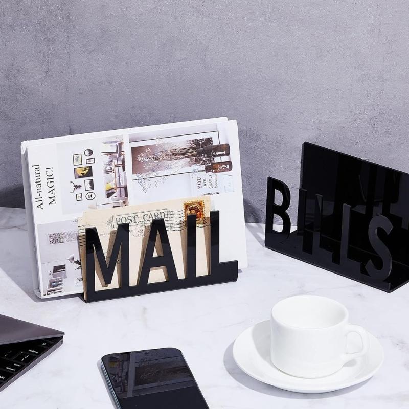 Set of 2 Desktop Acrylic Mail Sorter Desk Letter Organizer Practical Document Organization Rack Envelopes Holder