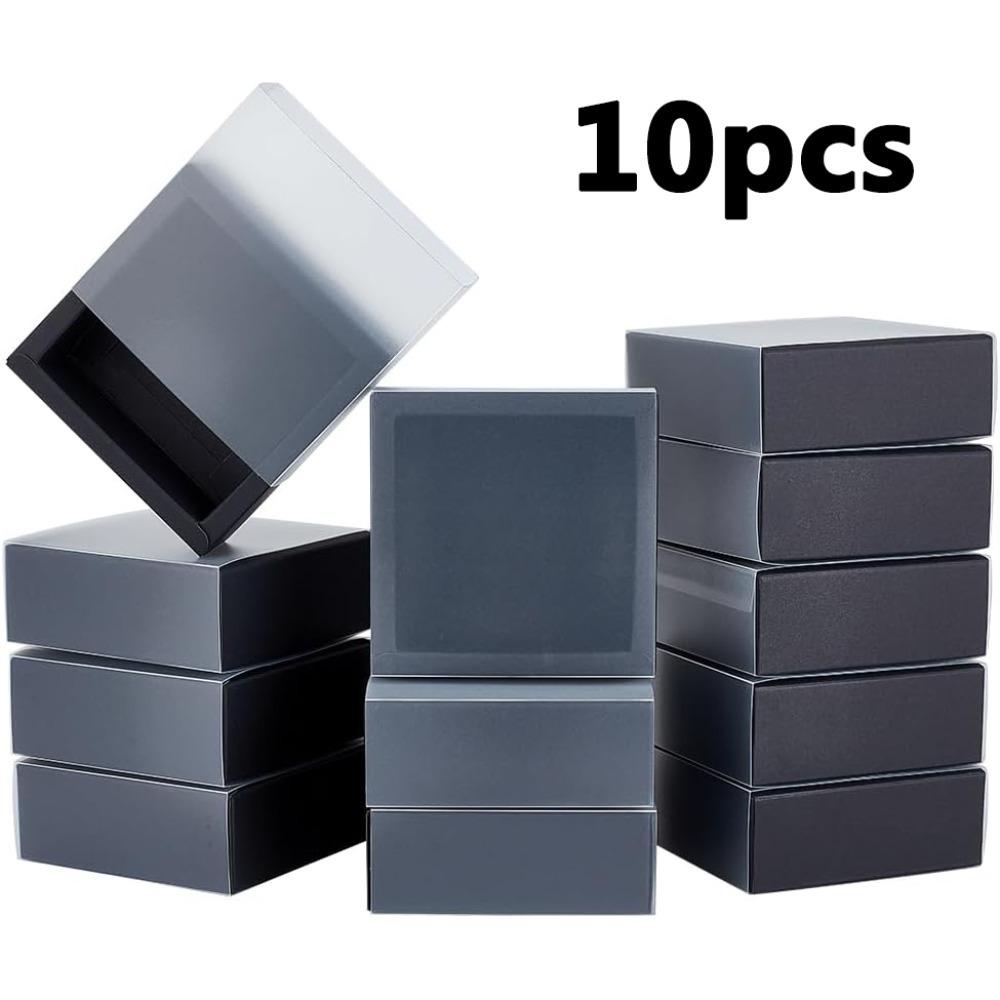 

10 шт. прямоугольных черных ящиков с матовыми окнами из ПВХ, подарочные коробки из крафт-бумаги для угощений на вечеринке, выпечки, ювелирных изделий, подарочной упаковки 10pcs 6.5*6.5*3CM