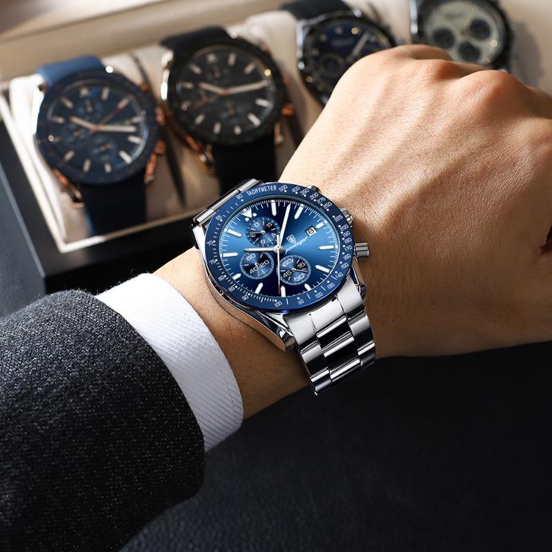 POEDAGAR Luxury Man Watch Chronograph Waterproof Luminous Date Quartz Wristwatch Fashion Sport Stainless Steel Watches
