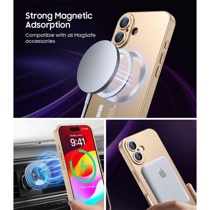 Coque de Protection - E.F.Connection - pour iPhone 17 Pro - avec Anneau Magnétique Doré - 2 Verre Trempé