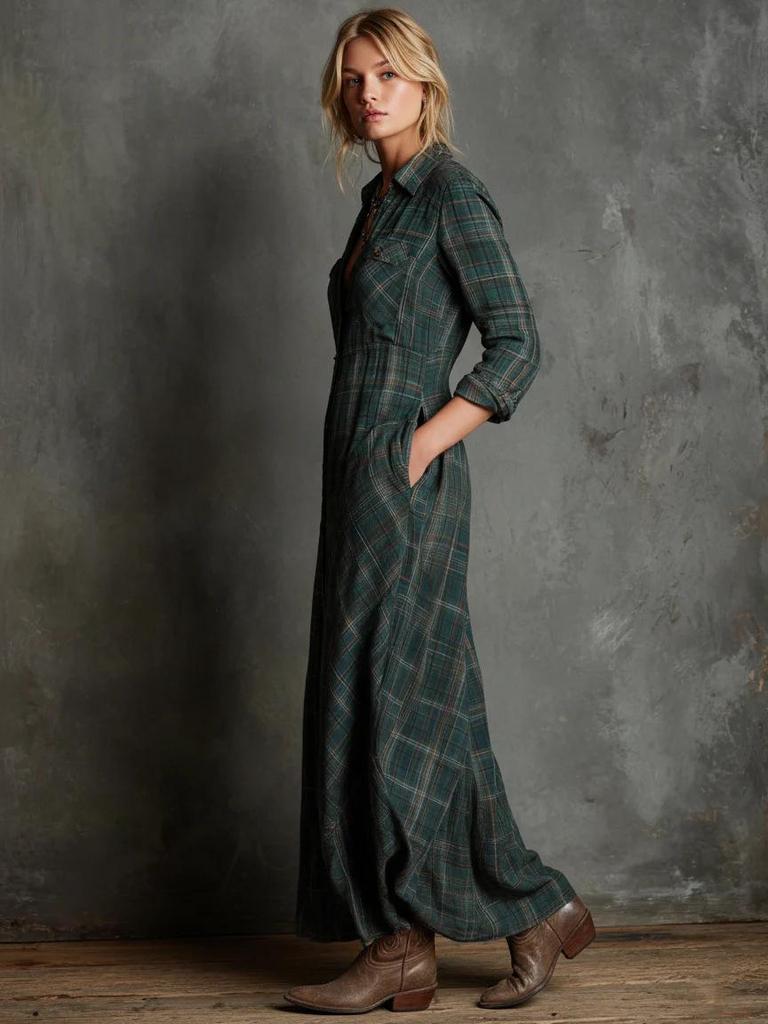 Elegant Plaid Long-Sleeve Shirt Dress - 2025 Fashion for Women