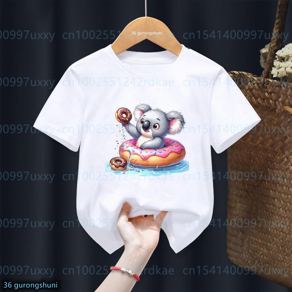 Fashion New Girls T-Shirt Cute Watercolor Koala Animal Print Toddler T Shirt Fashion Cute Baby Shirt Summer Kids Short Sleeved Shirt Top
