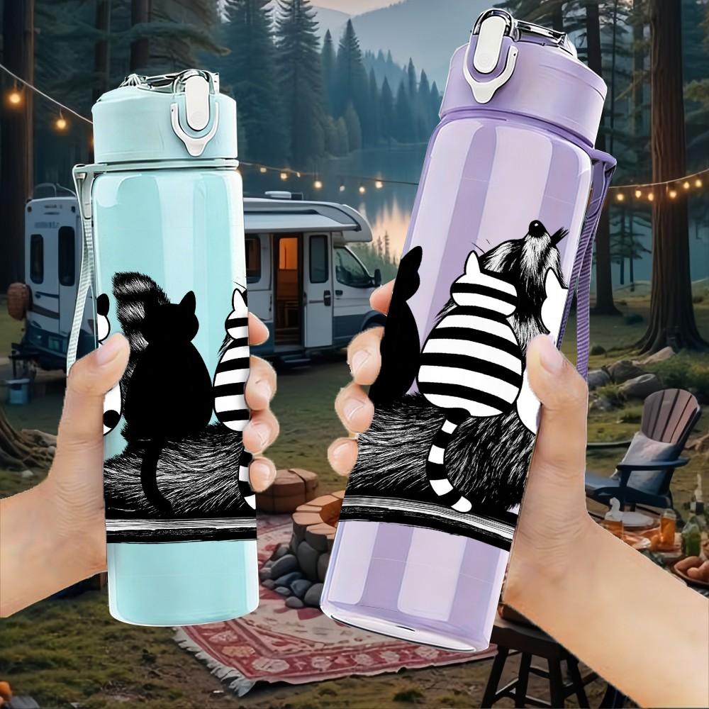1PC Multi Pattern Cat Collection 750ml Color Plastic Sports Water Bottle Leakproof Flip Straw Lid Suitable for Sports Office Home Use
