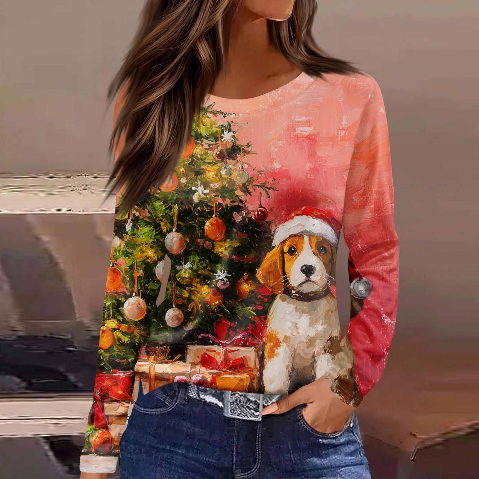 

Женская модная повседневная свободная футболка с принтом и круглым вырезом с разрезом и длинным рукавом, женский топ S