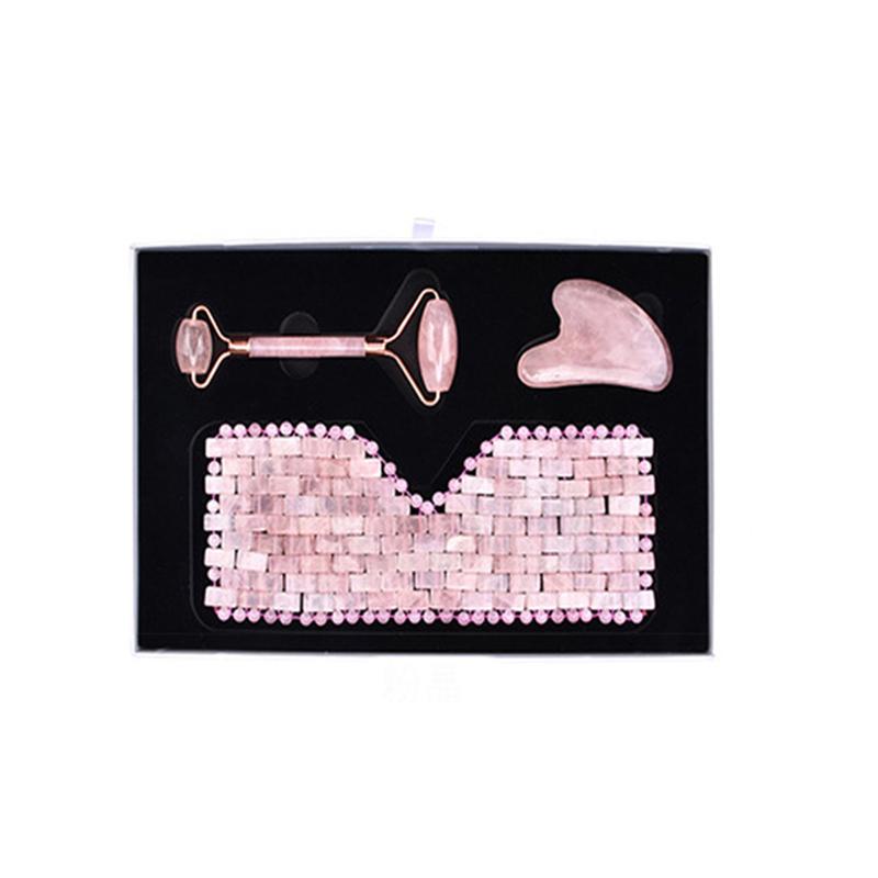 Natural Rose Quartz Cold Therapy Eye Mask Jade Roller Gua Sha Massage Face Eye Relax Stone Sleep Mask Jade Massager With Box
