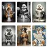 Airedale Terrier On the Toilet Cavalier King Charles Spaniel Dog On the Toilet Metal Design Funny Plaques Cave Tin Sign Poster