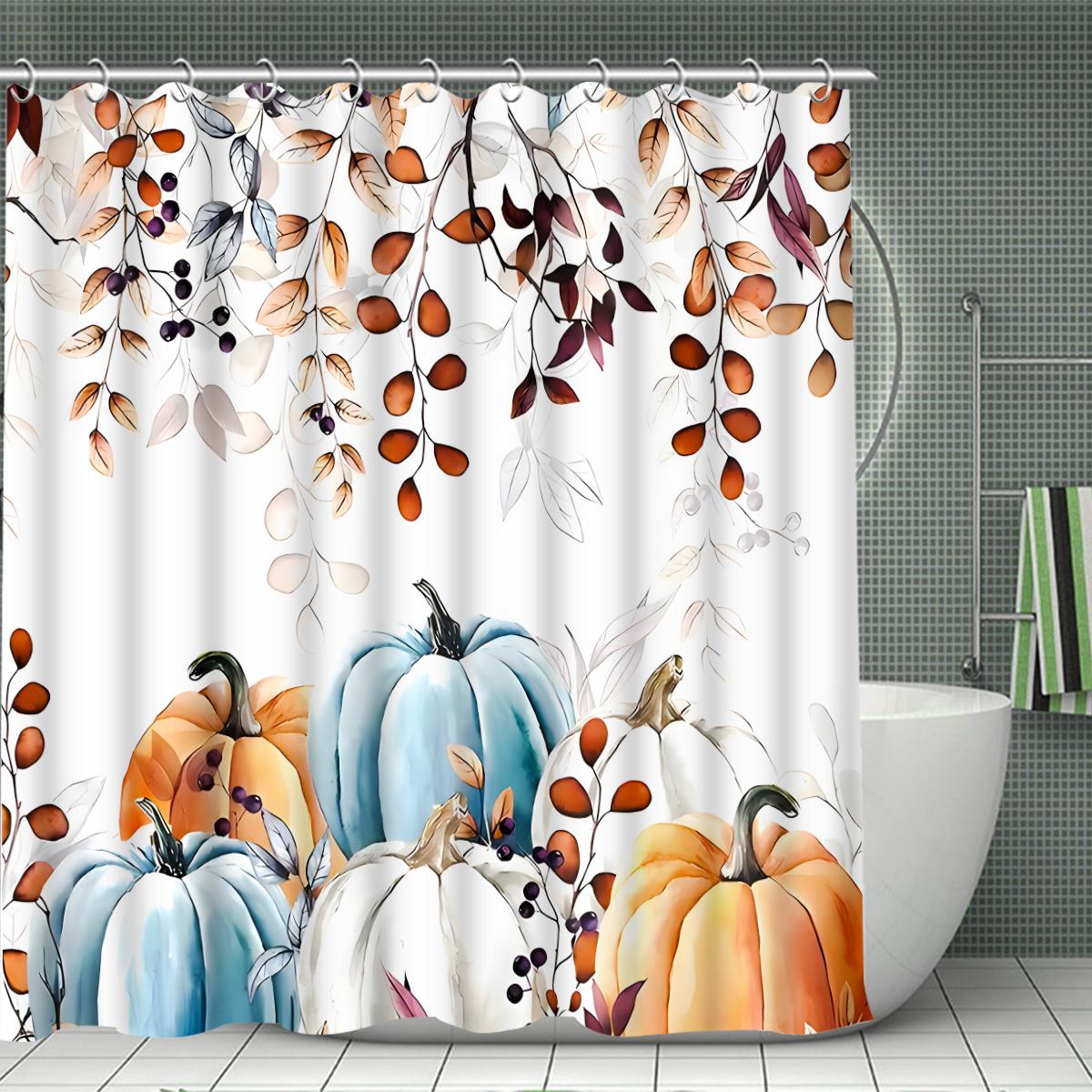 

Rustic Farmhouse Pumpkins Shower Curtain 3D Printing Waterproof Fall Thanksgiving Design With 12 Hooks Bathroom Accessories W60H190(CM)-1 Pcs