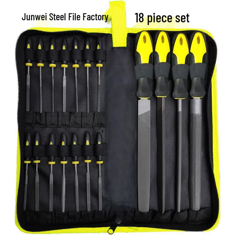19-Piece Metal Steel File Set: Includes Flat, Triangular, and Semicircular Files for Grinding Iron