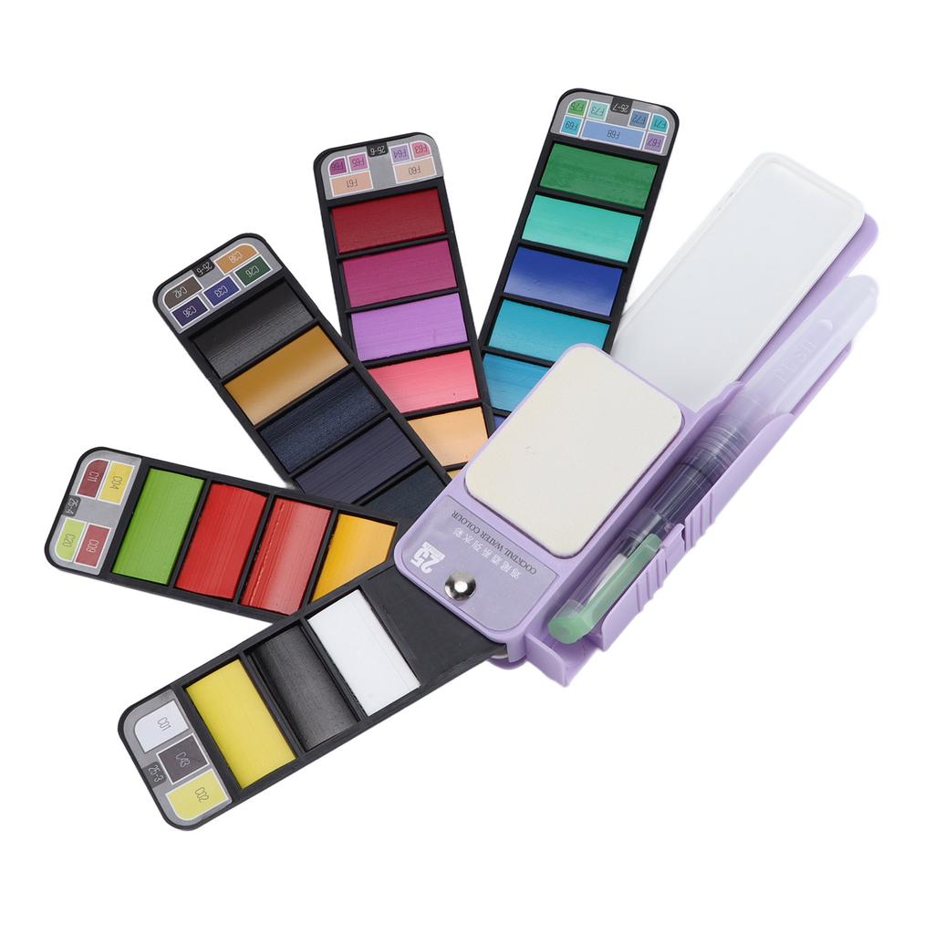 Watercolor Paint Set Portable Foldable Fan Shape 25 Colors Travel Watercolor Set with Water Brush