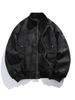 Amerikanische Retro PU-Leder Bomberjacke - Unisex Herbst/Winter Stehkragen Baseball Pilot Style