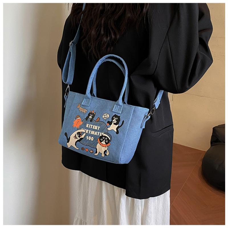 Retro Denim Tote Bag for Women Large Capacity Casual Shoulder Handbag Fashionable Daily Crossbody Bag KTB