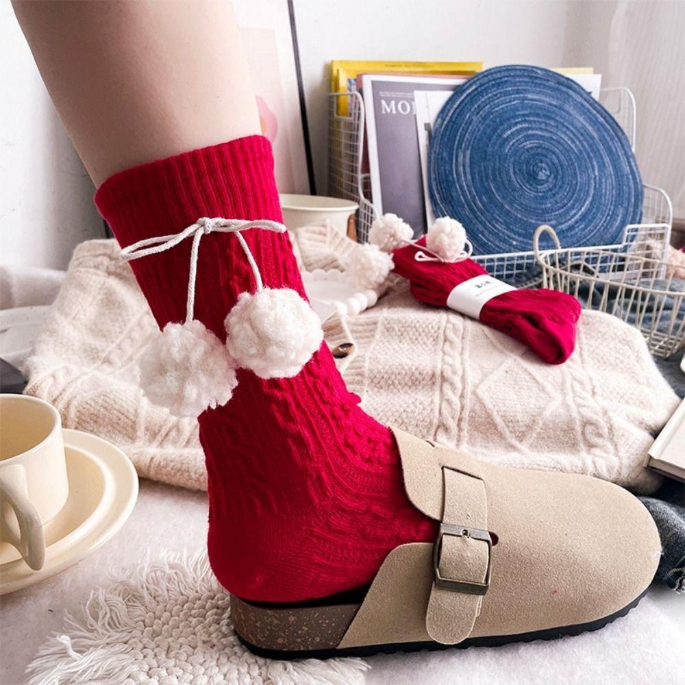 Cotton Zodiac Year Socks Bowknot Hairball Bowknot Stocking Kawaii In Tube Socks  Christmas