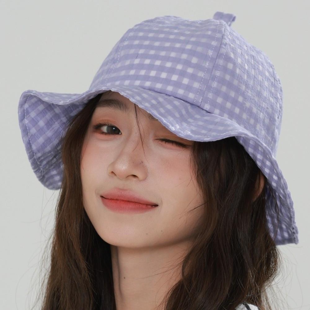 Japanese Plaid Bucket Cap Versatile Women's Sun Hat Fashion Fisherman Caps  Travel