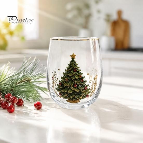 Decorative Party Drinkware Christmas Cocktails Glass, Santa Snowman Reindeer Tree Design Tumbler, 300ml Lead-free Wine Glasses Holiday for Cocktail