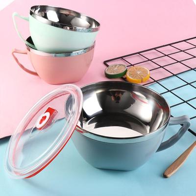 Stainless Steel Instant Noodle Bowl With Lid Handle Anti-scald Rice Bowl Soup Bowls Sealed Large Capacity Rice Soup Noodle