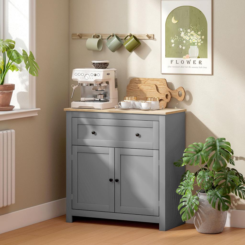 Keukenbijzetkast met Lade en Kast met Verstelbare Plank, in Hout, 78,5x35x80 cm, Veelkleurig