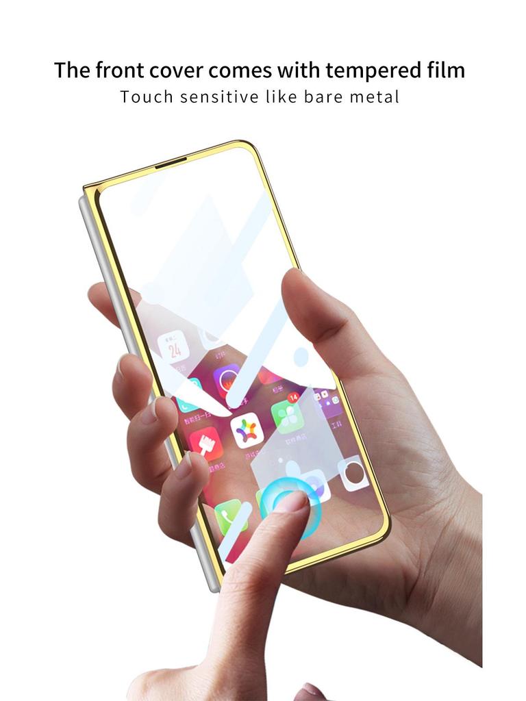 Samsung Z Fold 4 Pen Slot Leather Phone Case with Electroplated Finish and Camera Protection
