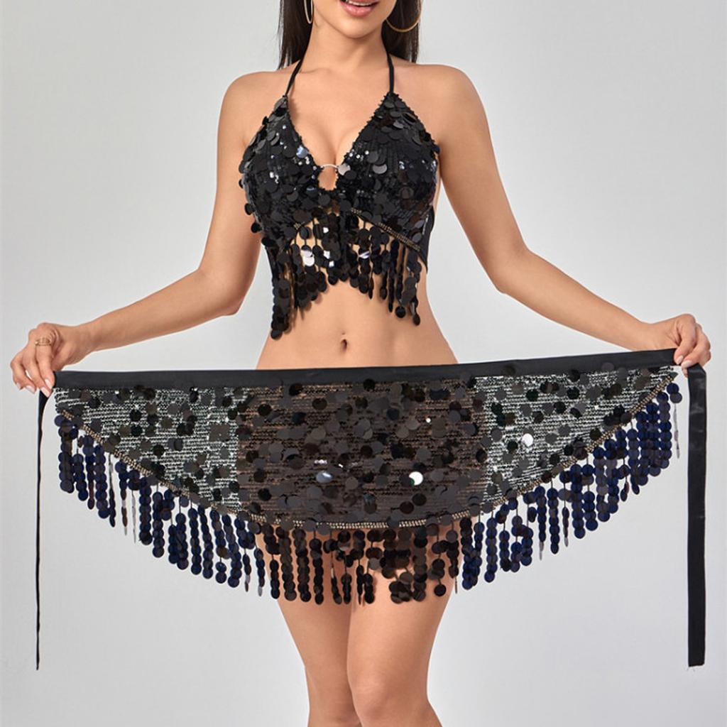 2 Pieces, Bra With Sequined Tassels, Fringed Top, Belly Dance Skirt, Carnival, Club, Costumes