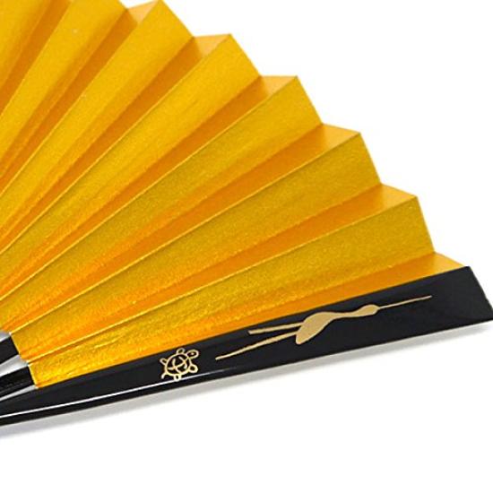 Kimono Formal Suehiro Folding Fan with Crane and Turtle Gold and Black Gold and Silver Style [Stylish Iroha] Design, Silver, Lacquer, Maki-e