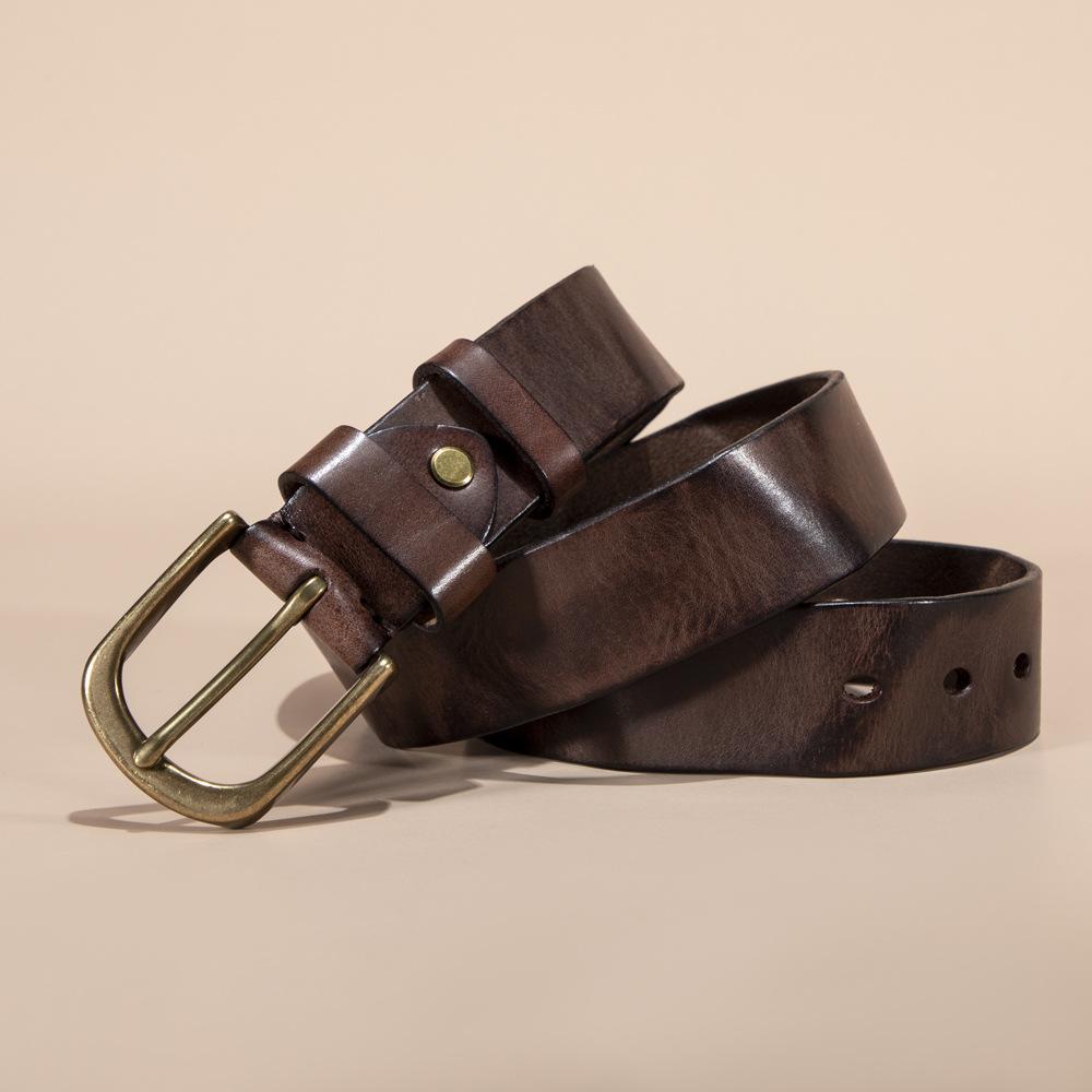 Erste Schicht Baumrinde Leder Leder Business Freizeit Reines Kupfer Schnalle Pflanzlich gegerbtes Leder Ledergürtel