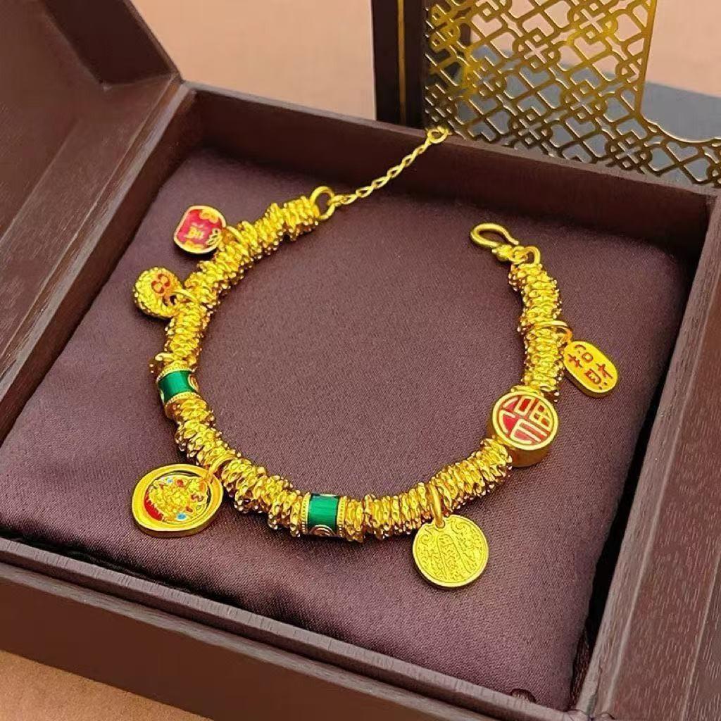 Wei Xue Gold Burnt Blue Enamel Yellow God Of Wealth Little Fat Fu Coiling Bracelet Female Tide Guofeng Five Road God Of Wealth Bracelet