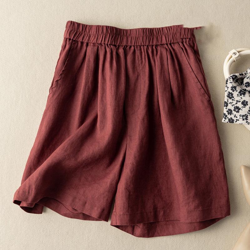 Wide Leg Short Women's Summer Outerwear Loose Pleated Elastic High Waist Slimming Artistic Casual Pants