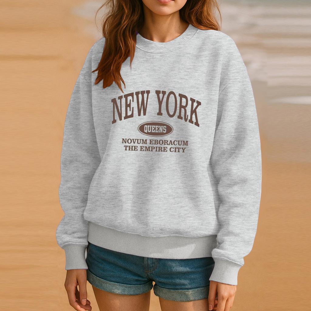 Hanorac cu gât rotund pentru femei Toamnă Hanorace grafice Vacanță Mânecă lungă Umeri căzuți Pulover