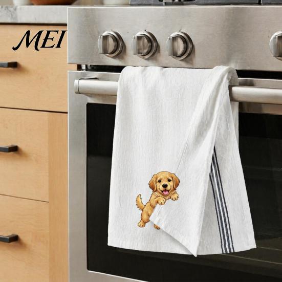 Dog Embroidered Towels Cute Puppy Tea Towel, Corgi Dachshund Kitchen Dish Absorbent Accessories for Owners Quick Dry Hand Towel Lovers Bathroom