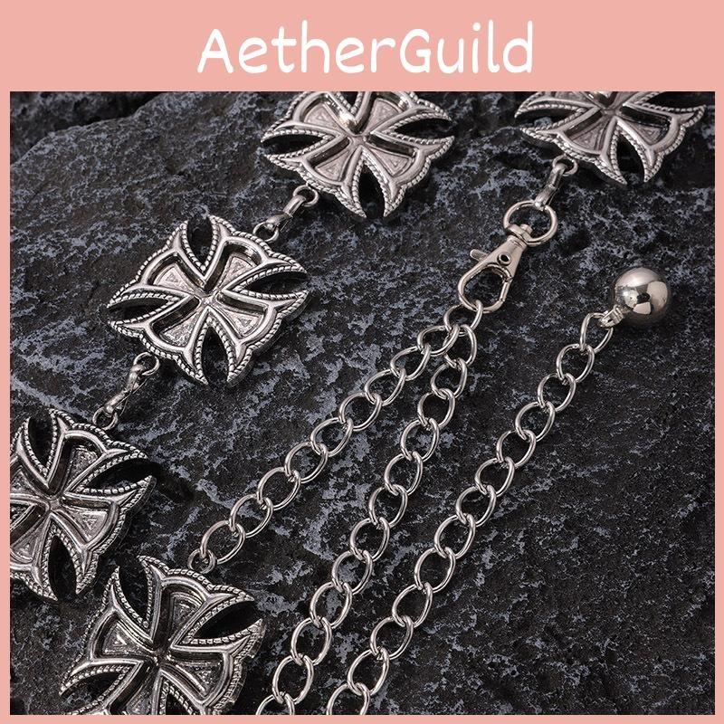 Style Metal Retro Waist Belt With Engraved Cross For Streetwear And Casual Looks