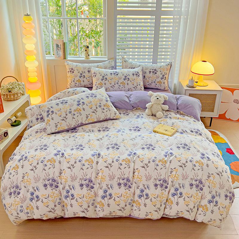

Flowers Bedding Set with Pillowcase Bed Sheet Single Full Size Bed Linen Washed Cotton Duvet Cover Set Queen/King Double Size Single 3pcs 150x200&set