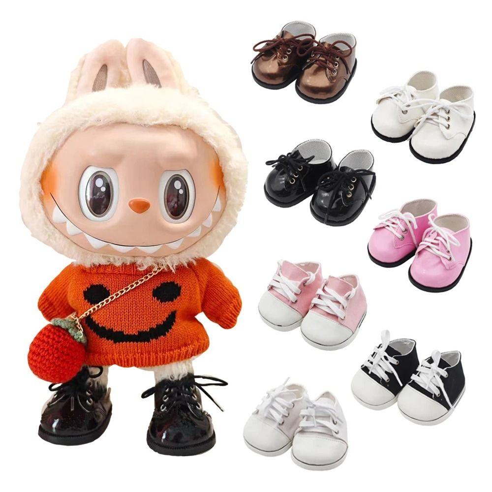 

1 pair Mini Doll Leather Shoes Lace-up Doll Clothes Shoe Labubu Canvas Doll Shoes 40 Cm Baby Dolls Pink Leather