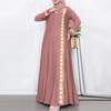 Rochie Maxi de Damă cu Gât Rotund și Mânecă Lungă, Talie Largă, Broderie cu Dantelă, Rochie Abaya Kaftan Modestă